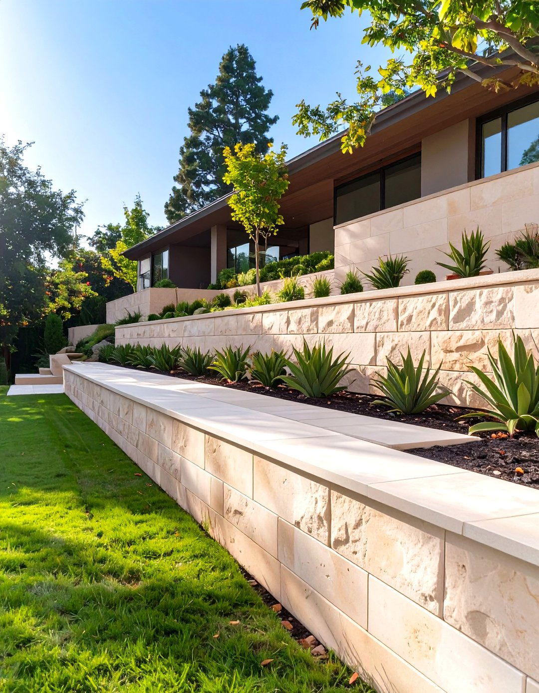Limestone Block Retaining Wall - 30 simple retaining wall ideas for sloped backyard