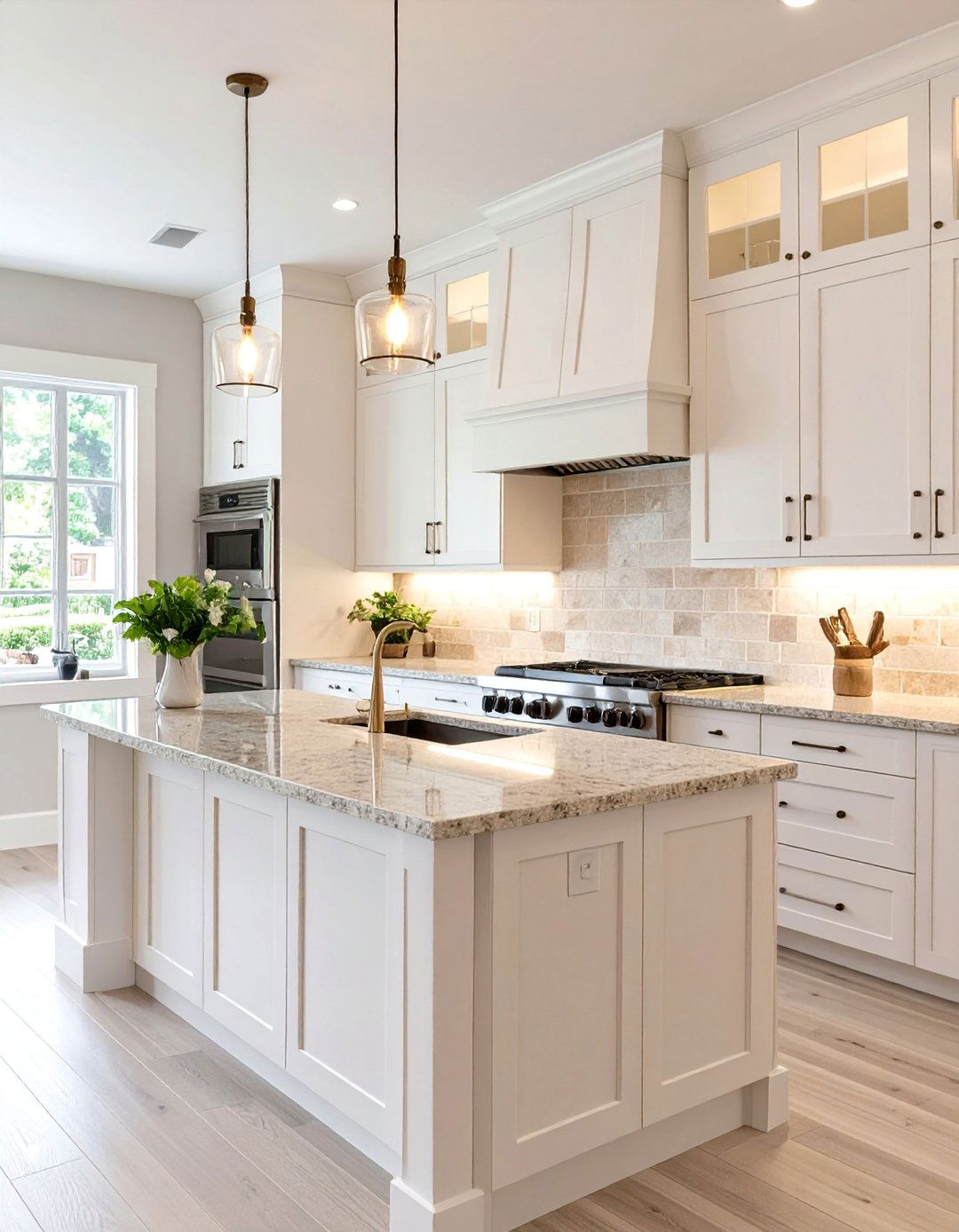Limestone Tile Backsplash - 30 backsplash ideas for white cabinets and granite countertops