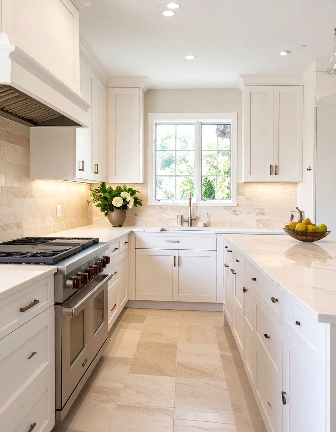 Limestone Tile Backsplash - 30 backsplash ideas for white cabinets and quartz countertops