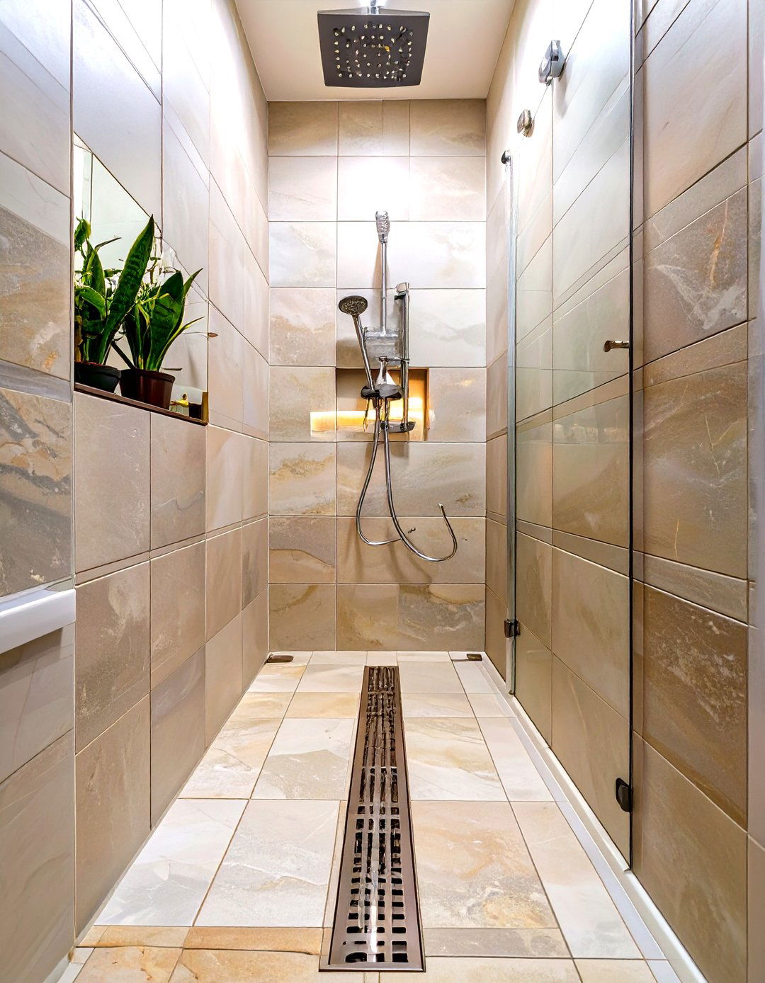 Linear Drain Small Doorless Shower - 30 small doorless walk in shower ideas