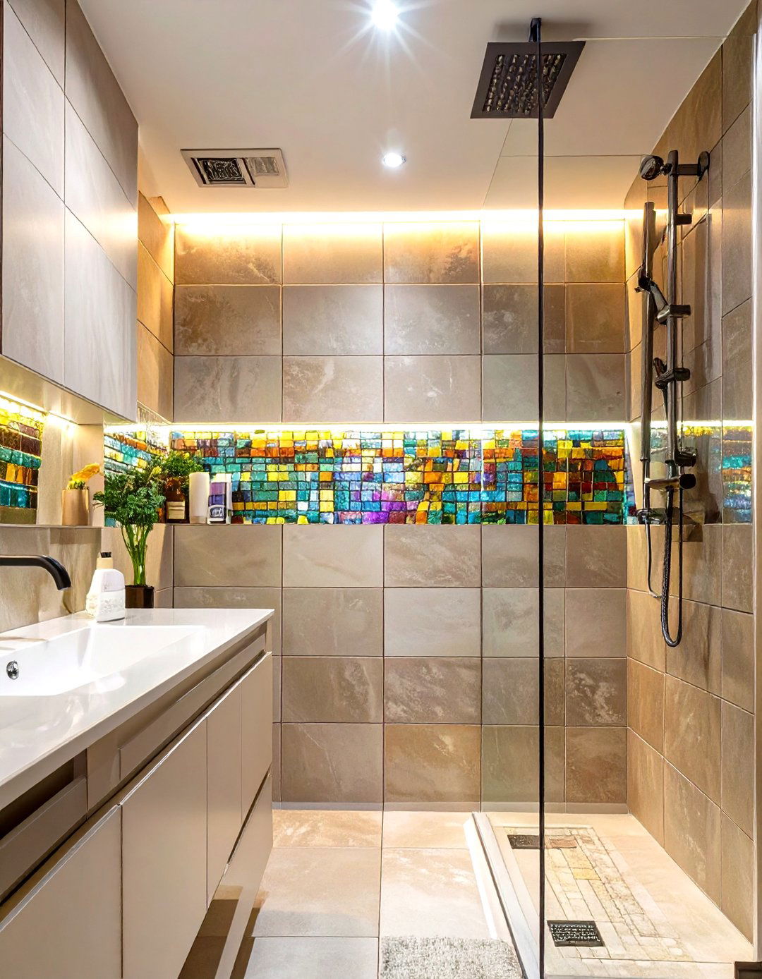 Linear Glass Shower Tile Accent - 30 small shower tile ideas