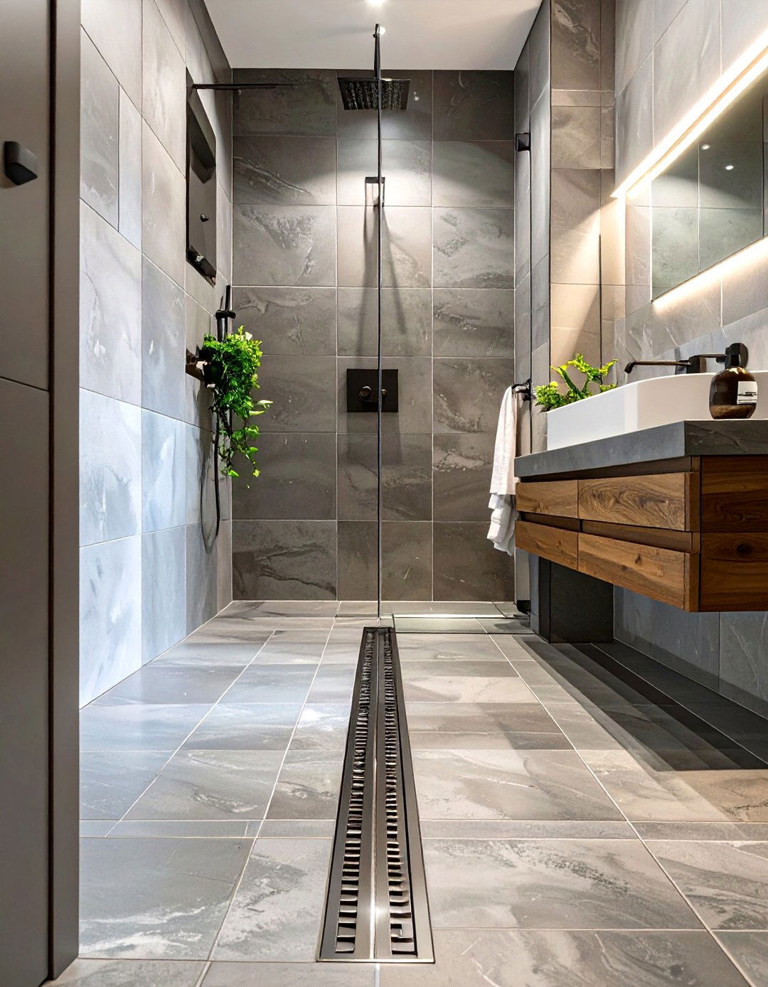 Linear Shower Drain - 30 shower small bathroom ideas