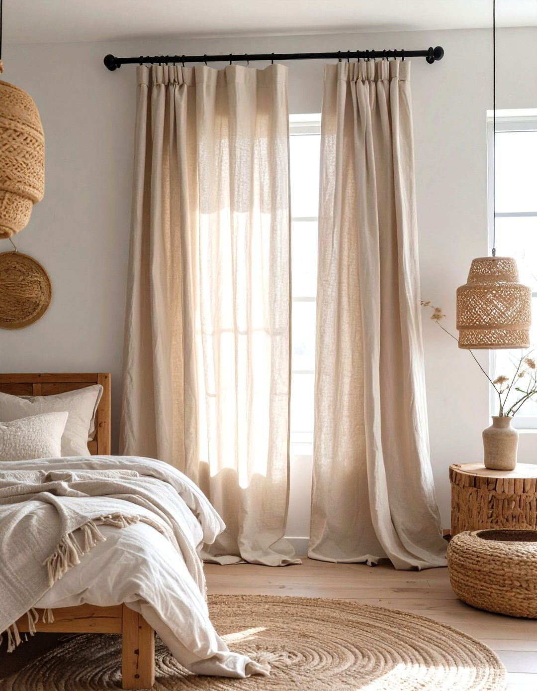 Linen Curtains for a Relaxed Earthy Bedroom - 30 curtains for bedroom ideas