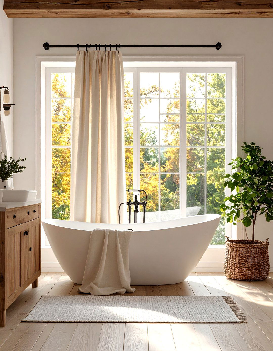 Linen Shower Curtain - 30 rustic bathroom ideas