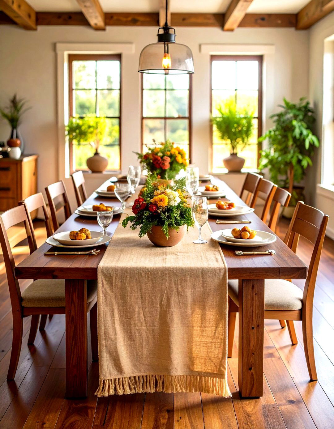 Linen or Burlap Table Runner - 30 rustic dining room ideas