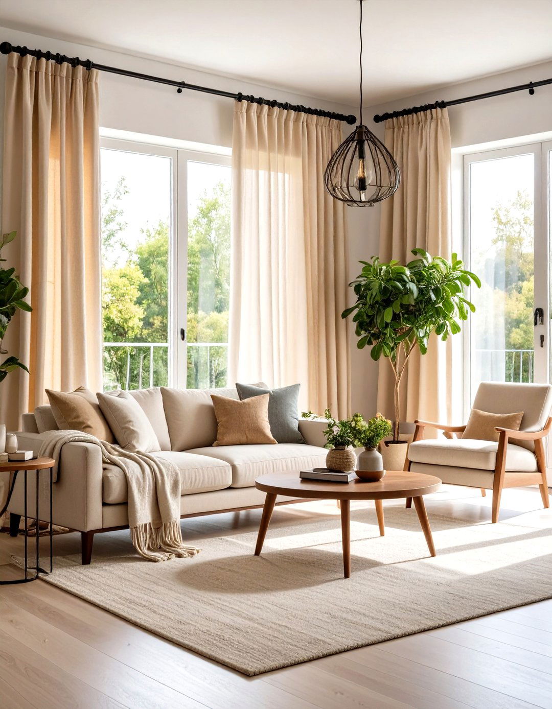Linen or Cotton Drapery Panels - 30 pottery barn living room ideas