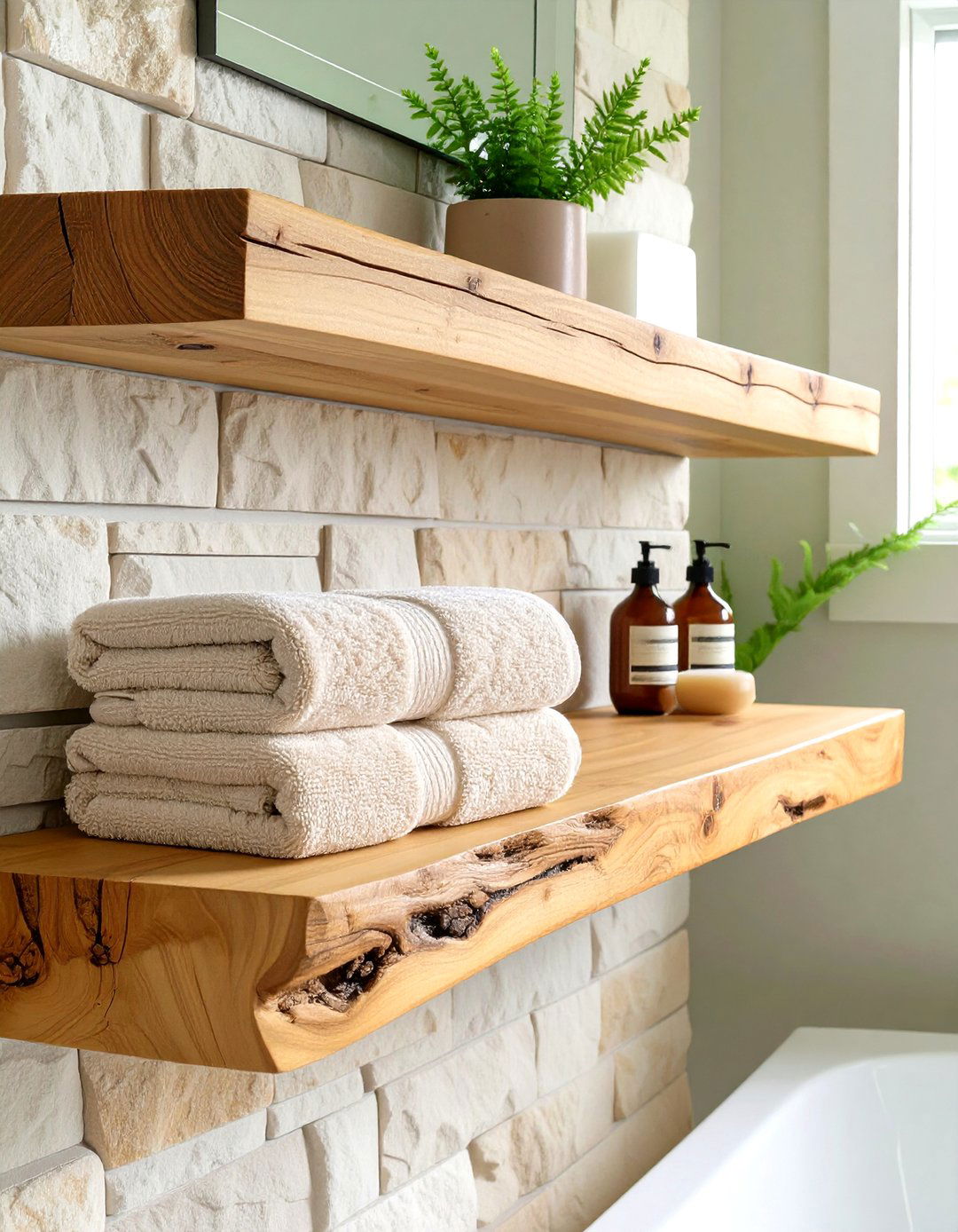 Live Edge Wood Bathroom Shelf - 30 bathroom shelf ideas