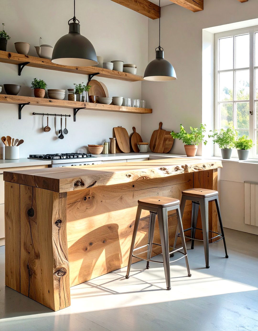 Live Edge Wood Breakfast Bar - 30 small rustic kitchen ideas