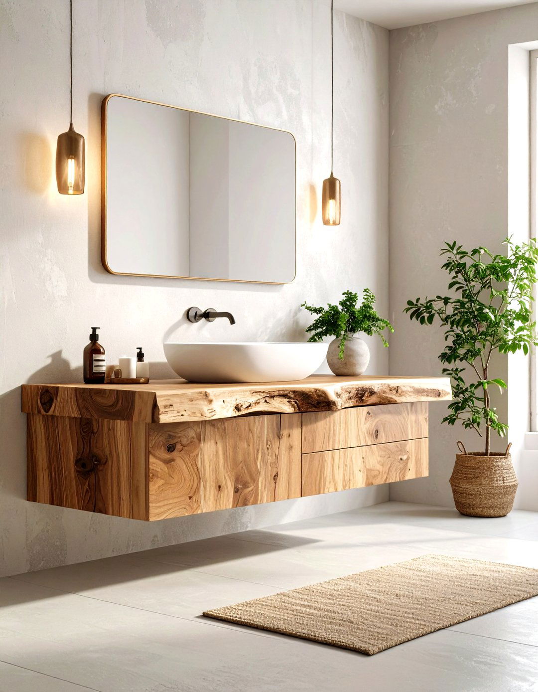 Live Edge Wood Countertop - 30 rustic bathroom ideas