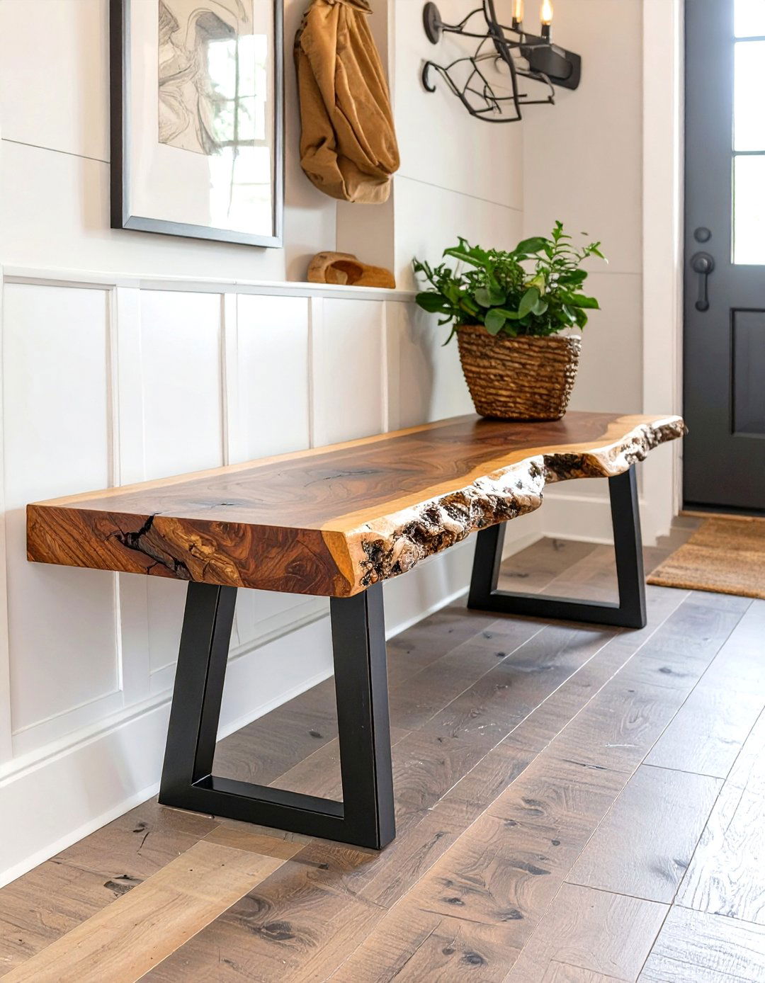 Live Edge Wood Slab Bench - 30 mudroom bench ideas