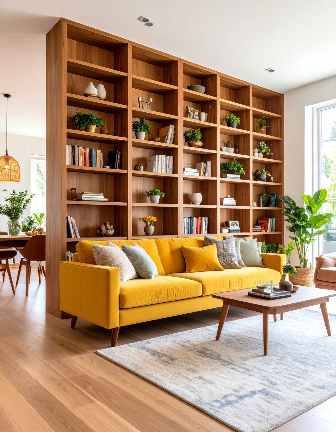 Living Room Bookshelves as a Room Divider - 30 living room bookshelf ideas