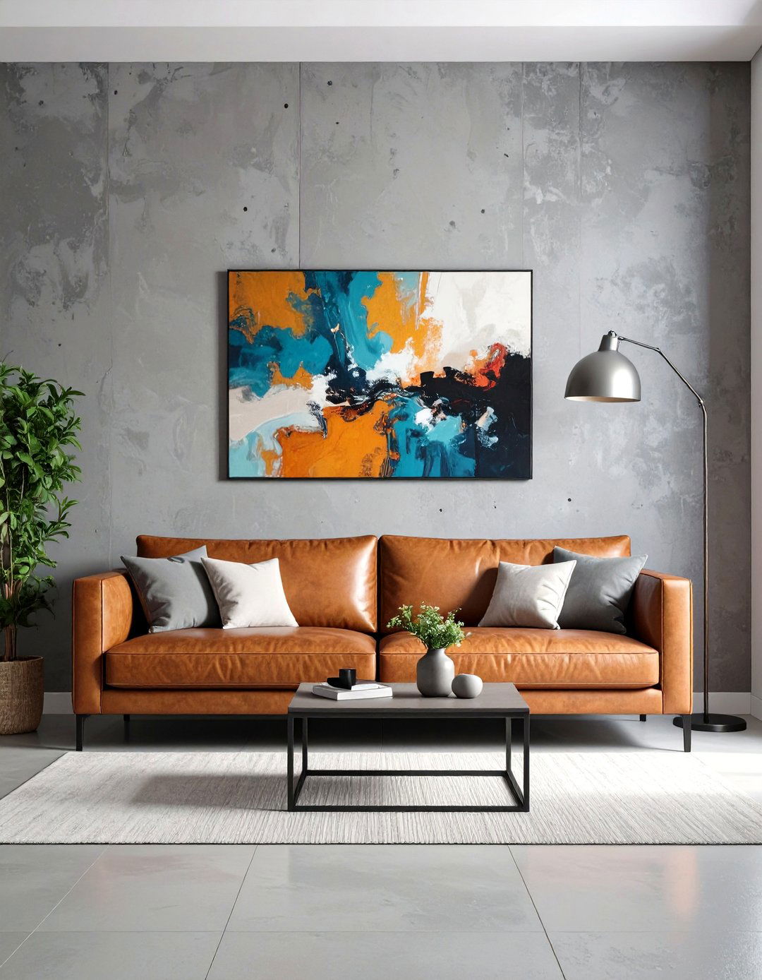 Living Room Concrete Finish Wall - 30 accent wall designs