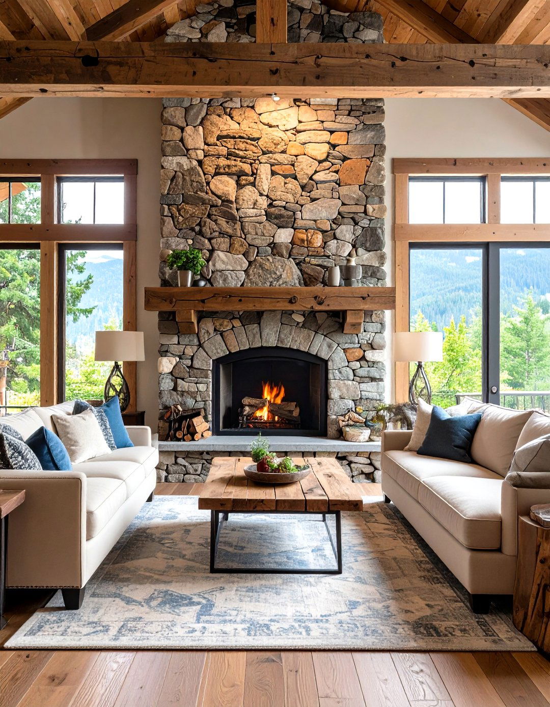 Living Room Stone Veneer Fireplace - 30 accent wall designs