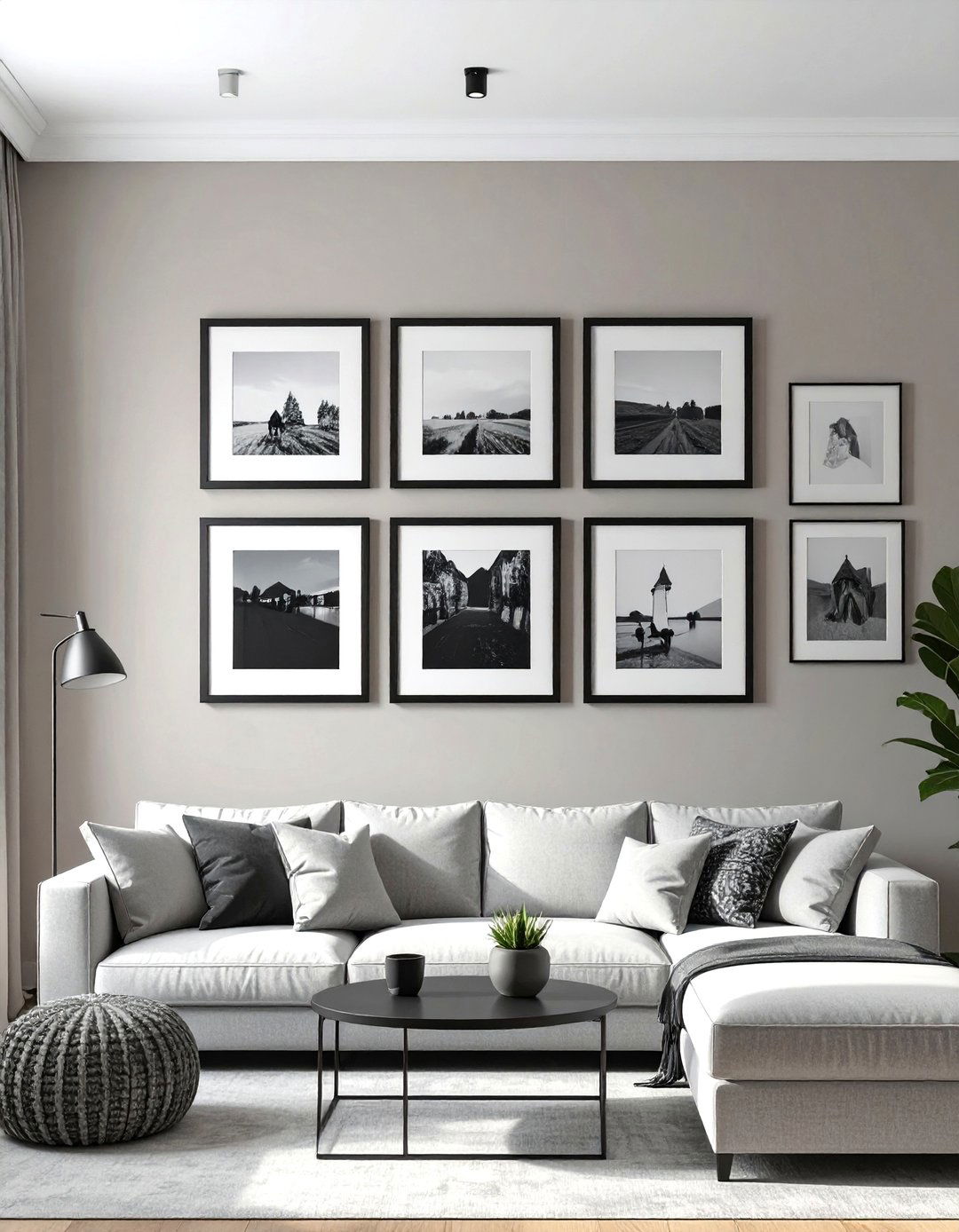 Living Room Wall Featuring a Grid Gallery - 30 wall ideas for living room