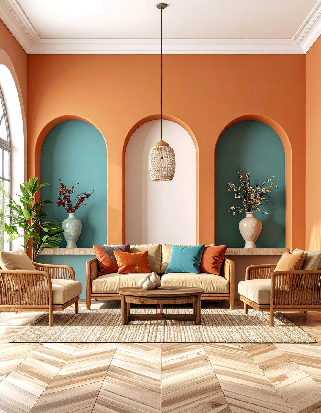 Living Room Wall with Arched Niches - 30 living room wall ideas
