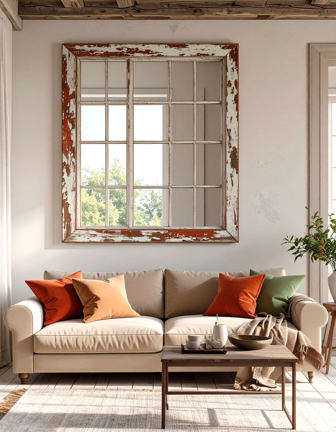 Living Room Wall with Architectural Salvage - 30 wall ideas for living room