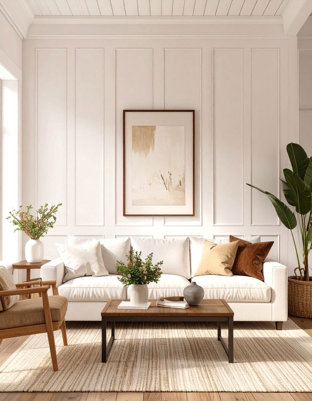 Living Room Wall with Board and Batten - 30 wall ideas for living room
