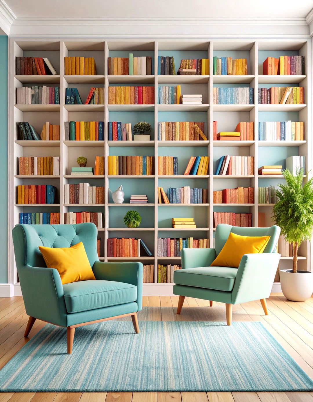 Living Room Wall with Bookshelf - 30 living room feature wall ideas