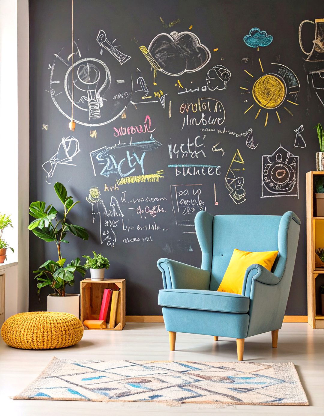 Living Room Wall with Chalkboard Paint - 30 wall ideas for living room