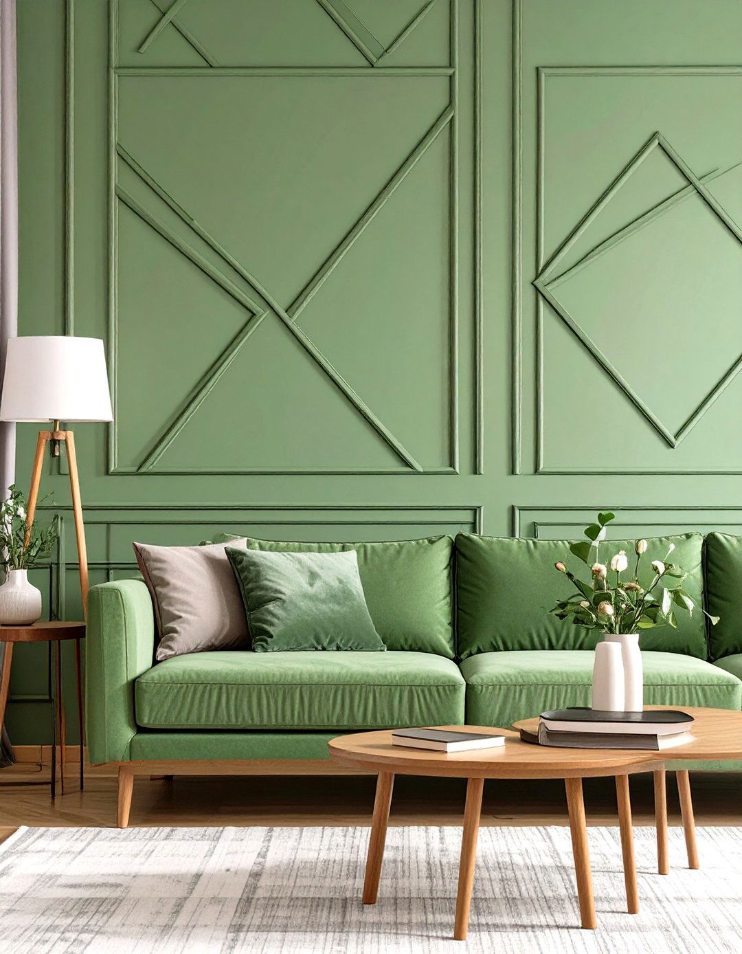 Living Room Wall with Geometric Wood Trim - 30 wall ideas for living room
