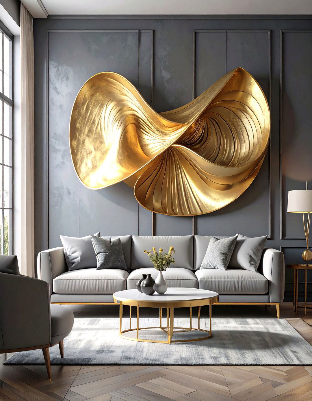 Living Room Wall with Metal Wall Art - 30 wall ideas for living room