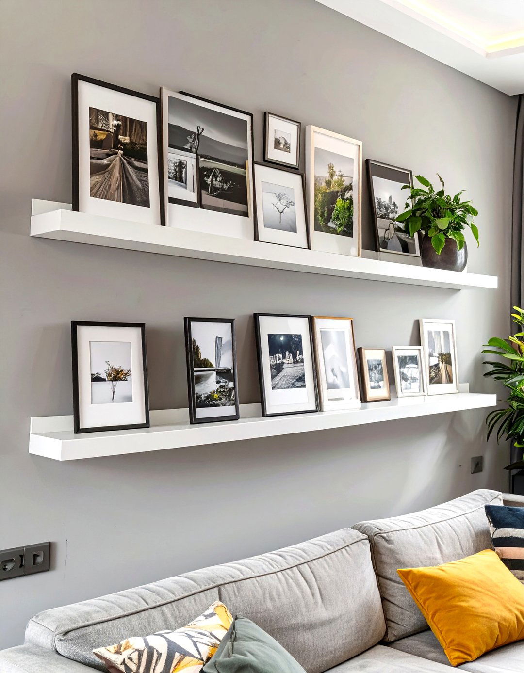 Living Room Wall with Picture Ledges - 30 wall ideas for living room