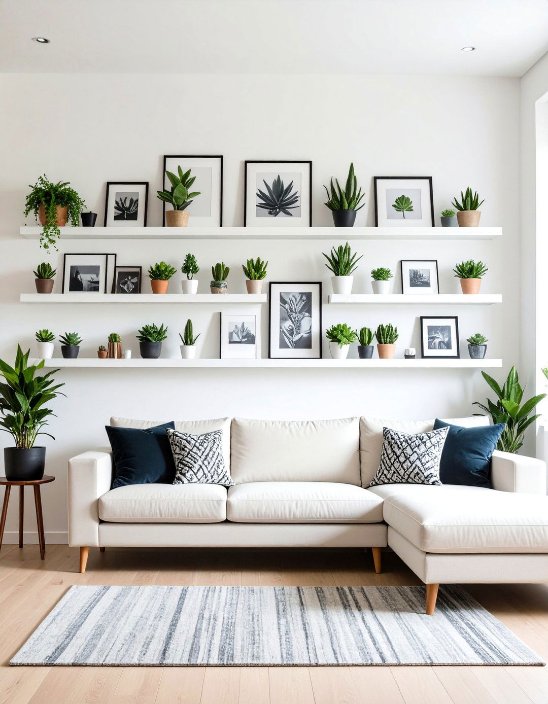 Living Room Wall with Picture Ledges - 30 living room wall ideas