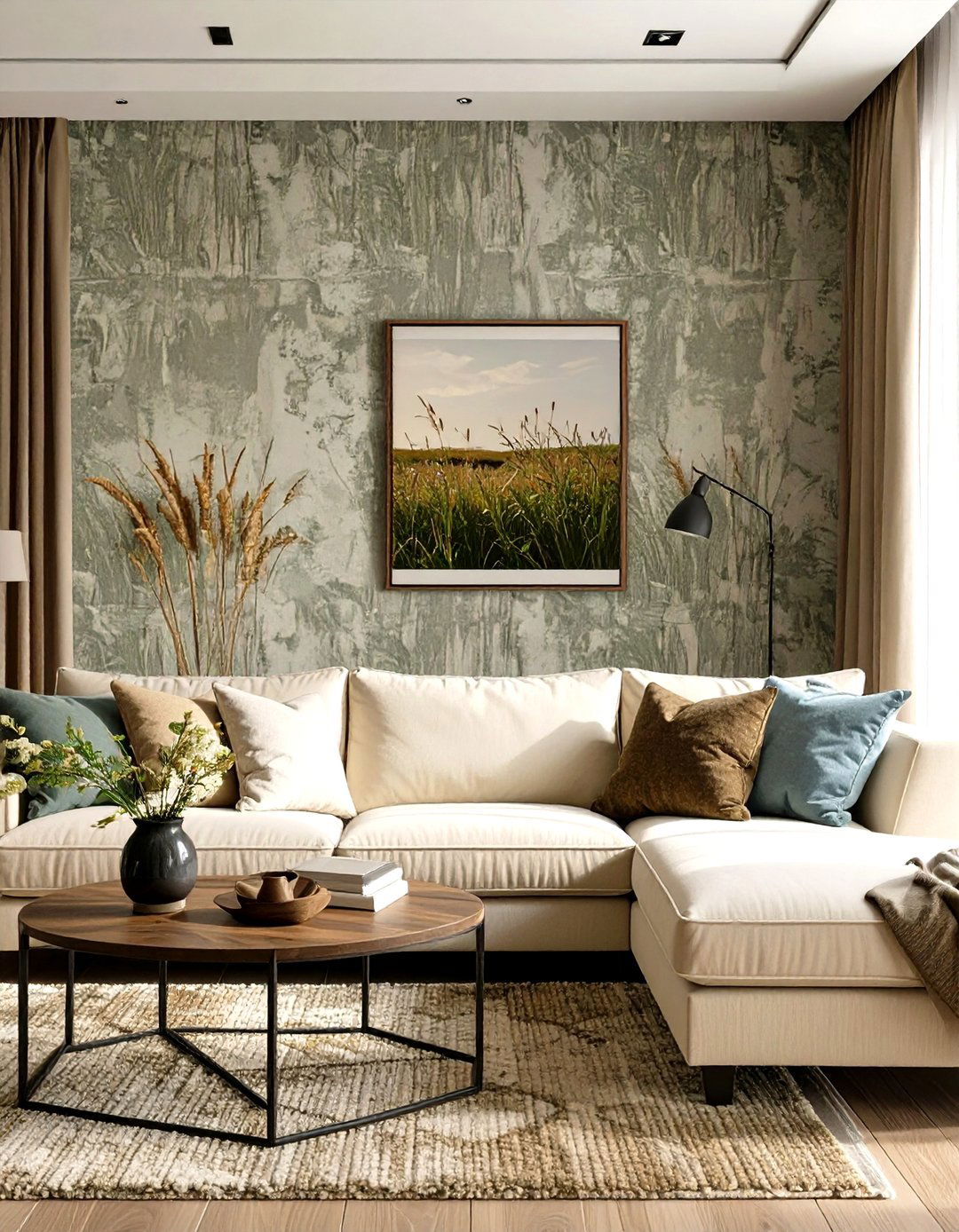 Living Room Wall with Textured Wallpaper - 30 wall ideas for living room