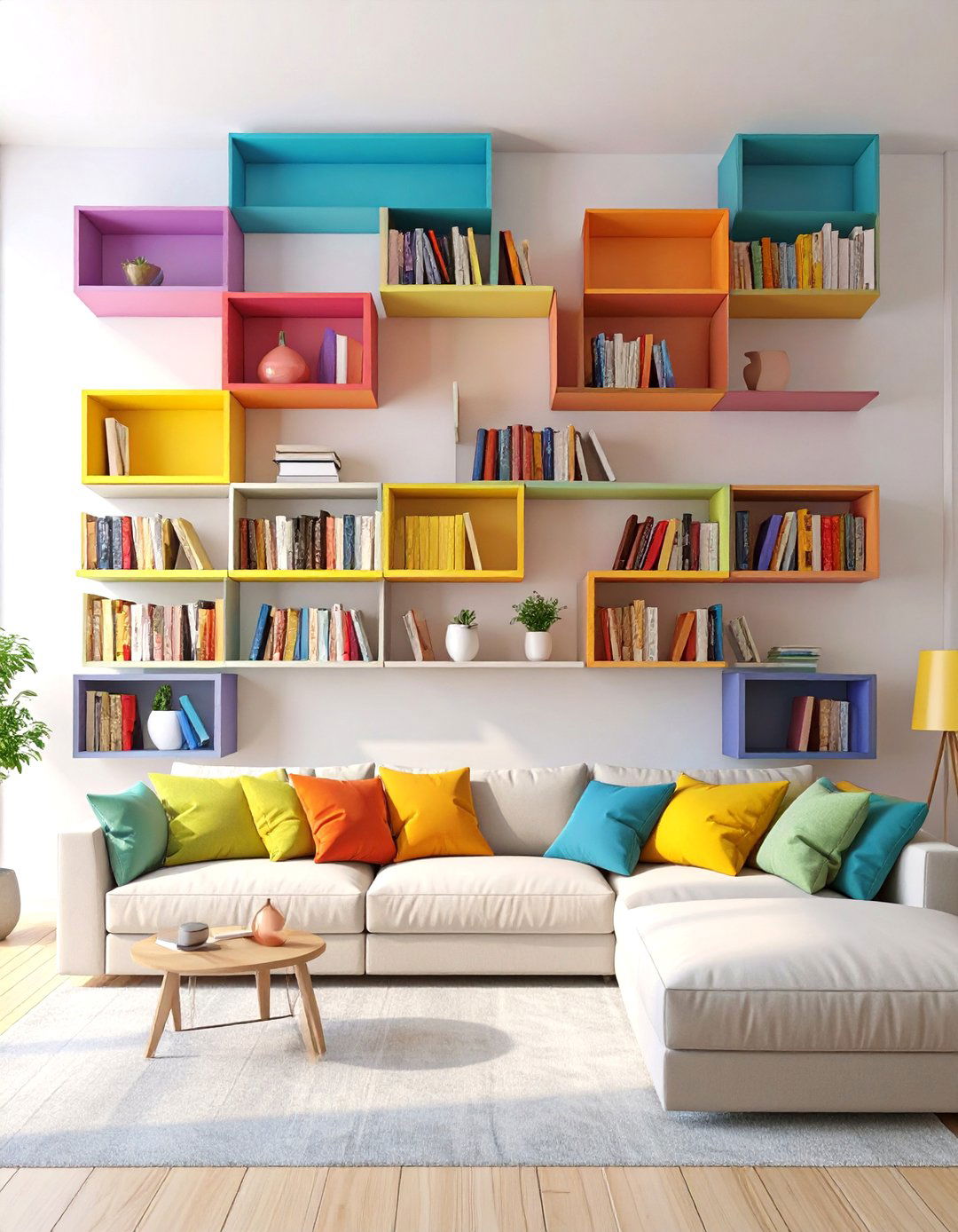 Living Room Wall with a Book Collection Display - 30 wall ideas for living room