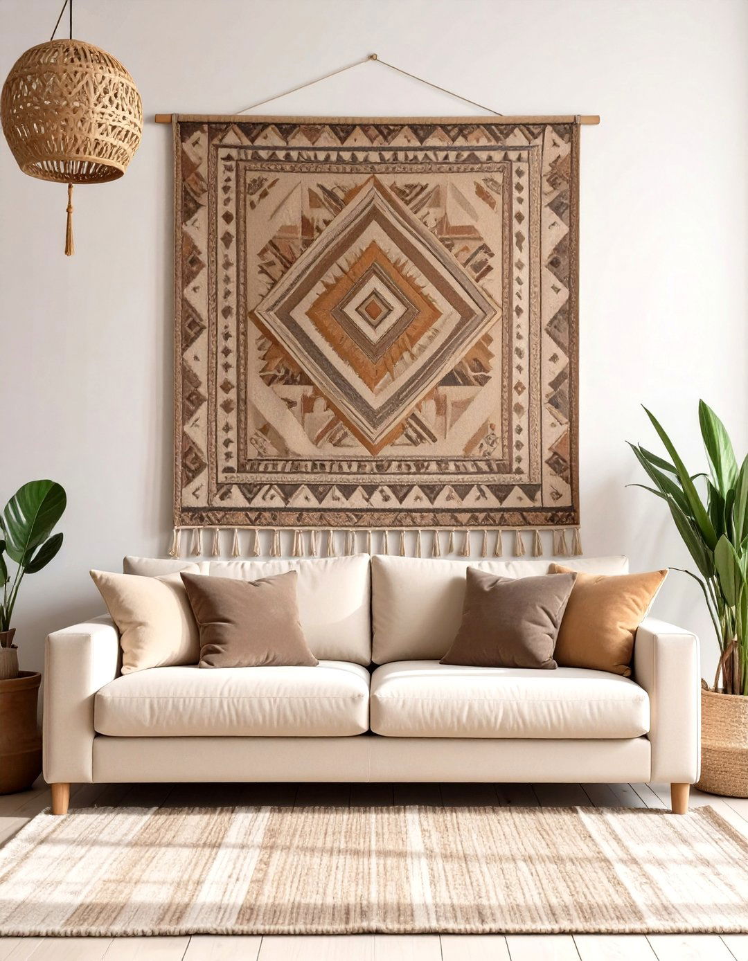 Living Room Wall with a Fabric Tapestry - 30 wall ideas for living room