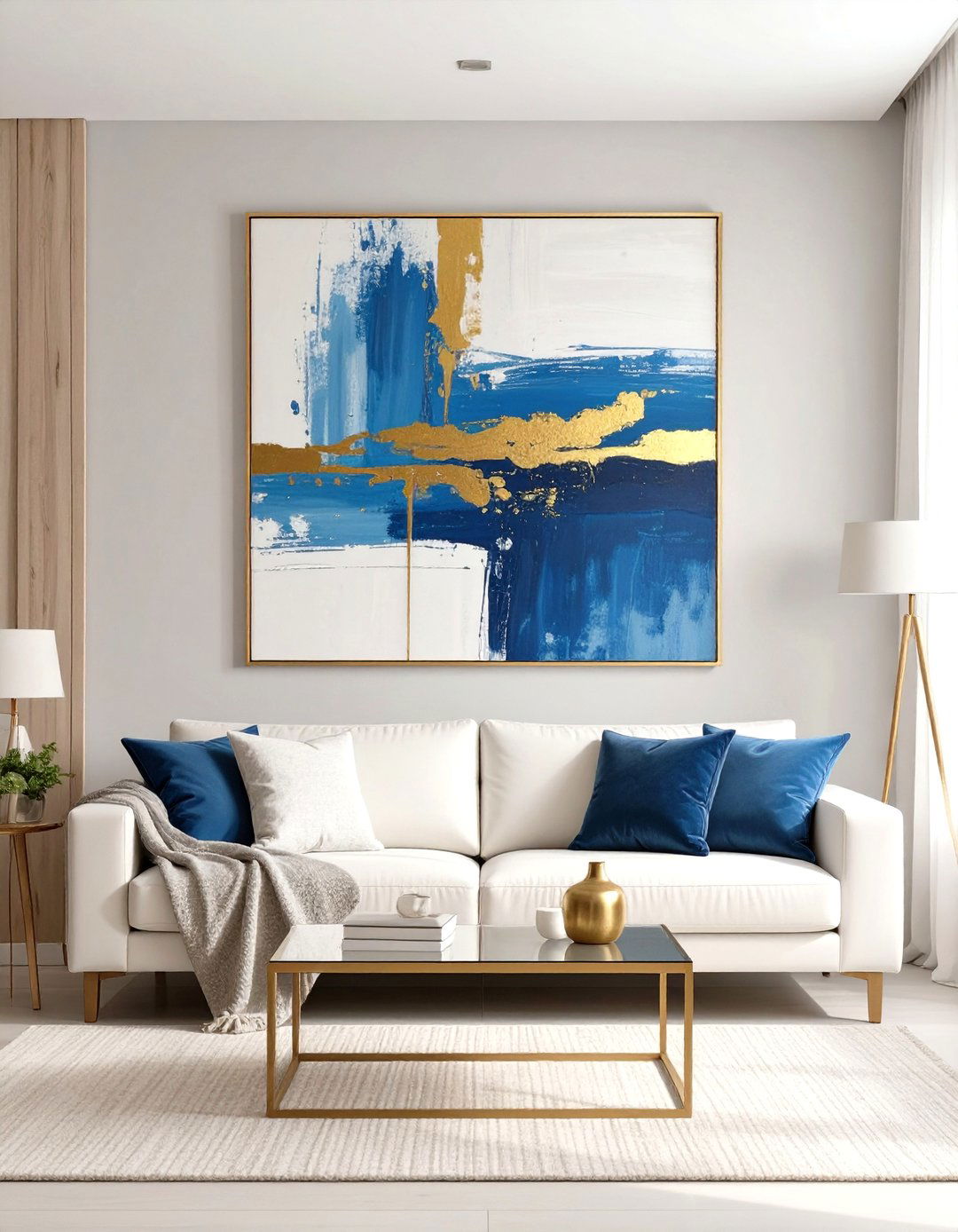 Living Room Wall with a Large Scale Art Piece - 30 wall ideas for living room