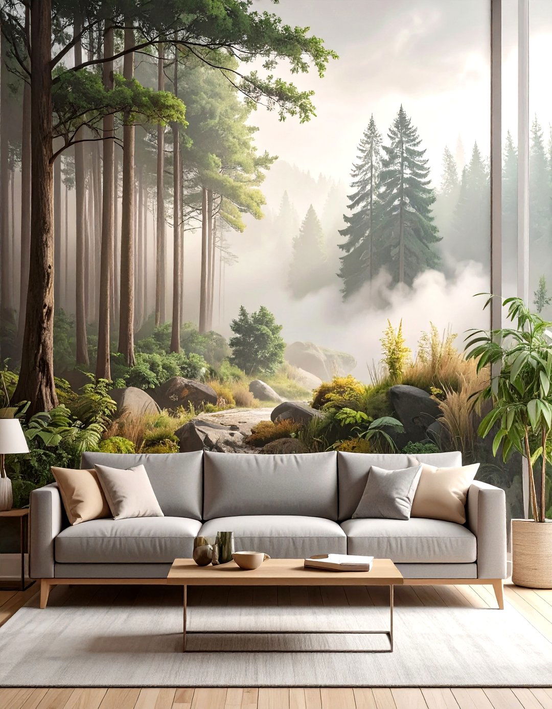 Living Room Wall with a Mural - 30 wall ideas for living room