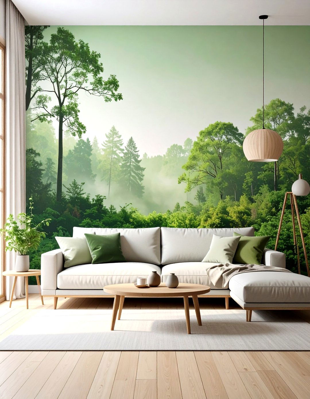Living Room Wall with a Mural - 30 living room wall ideas