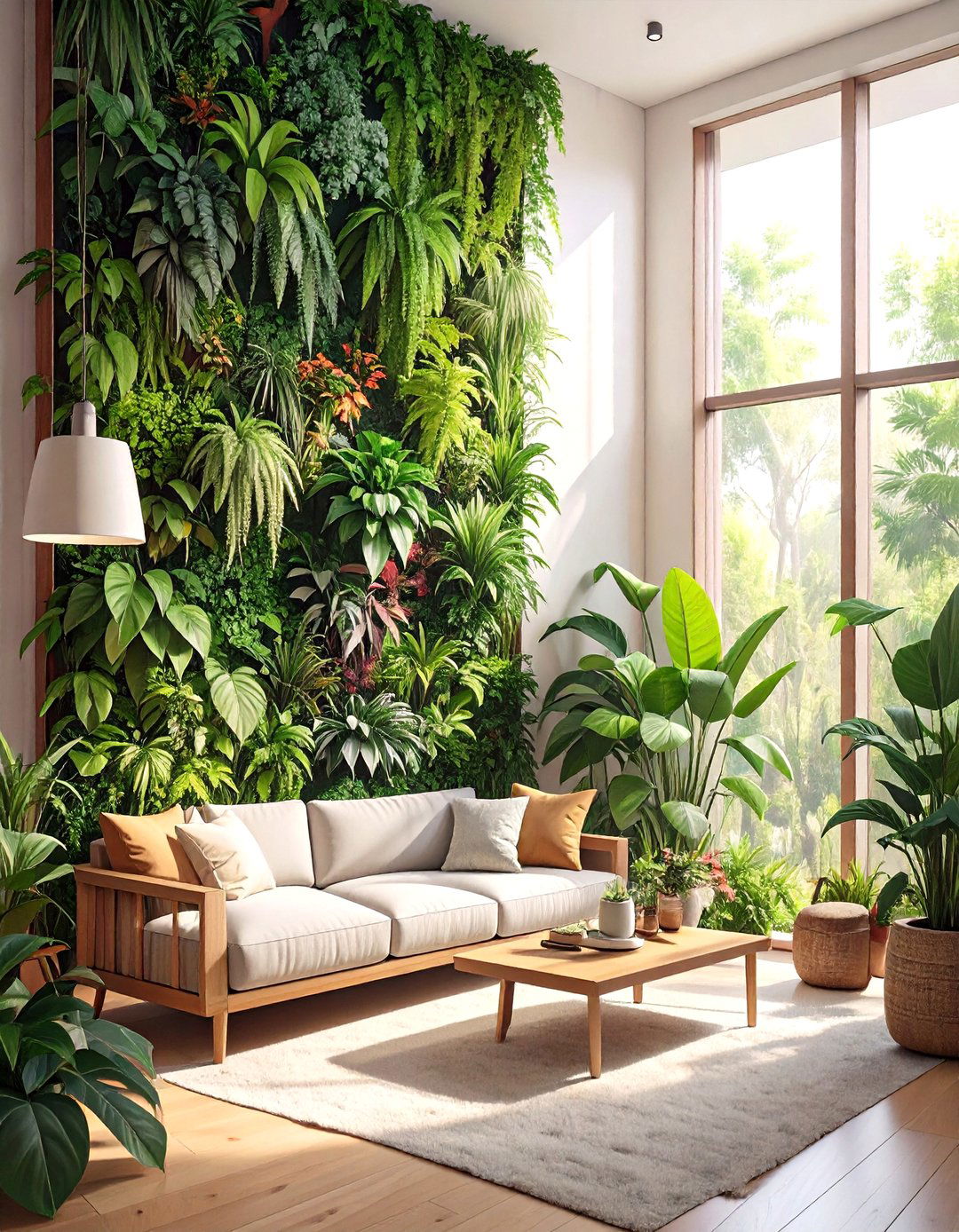 Living Room Wall with a Vertical Garden - 30 wall ideas for living room