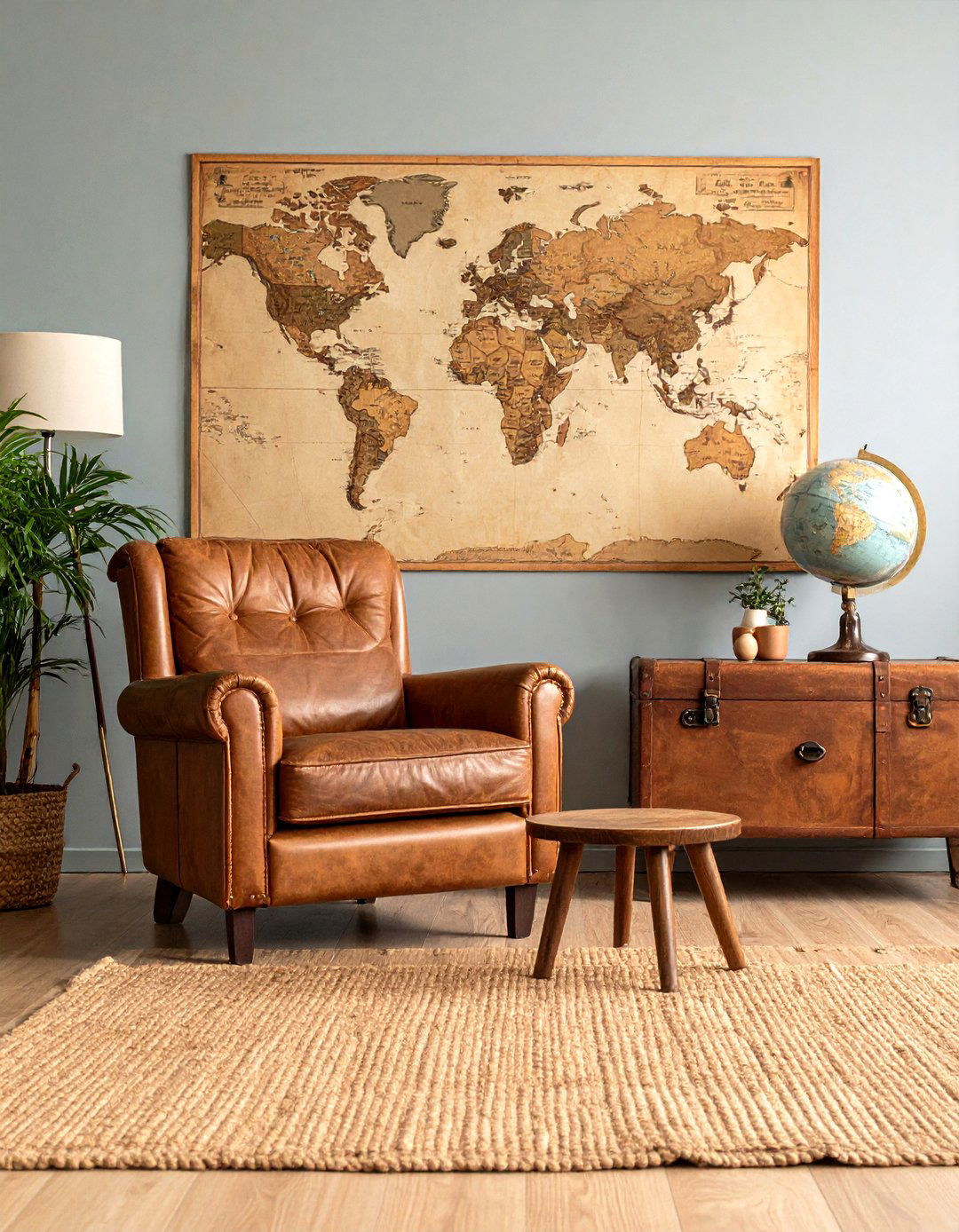 Living Room Wall with a World Map - 30 living room wall ideas