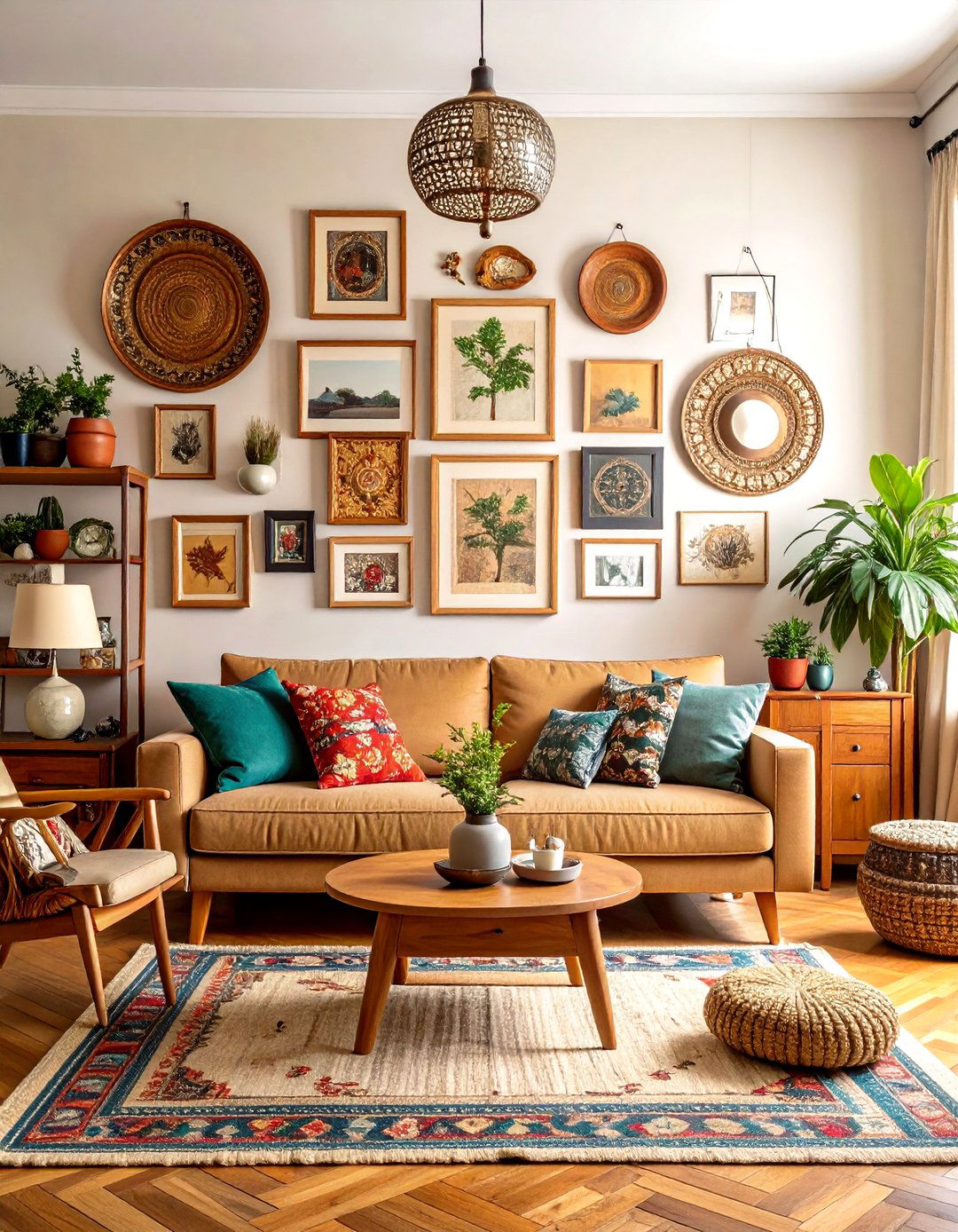 Living Room Wall with an Eclectic Gallery - 30 living room wall ideas