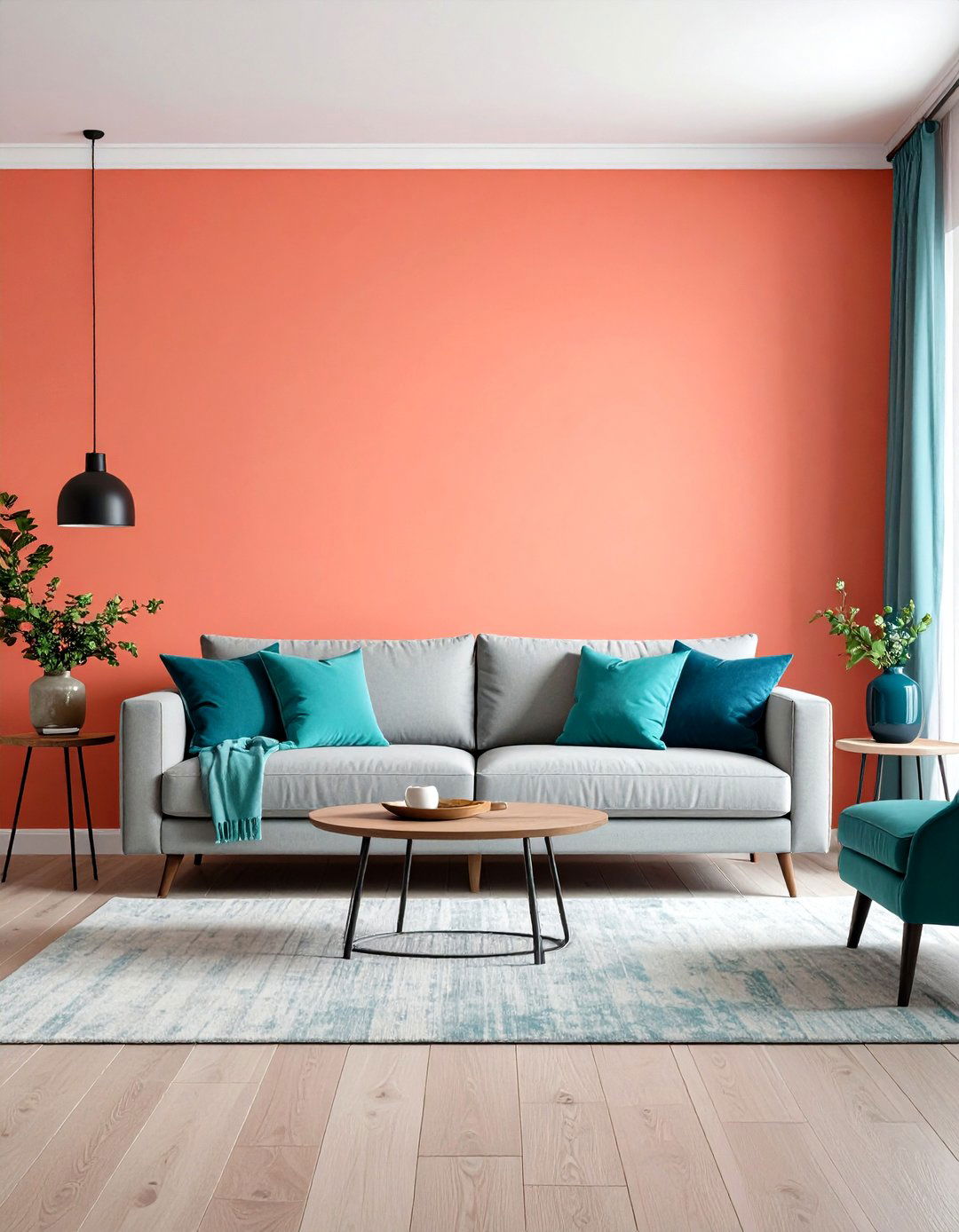 Living Room With A Bright Coral Accent Wall - 30 living room paint ideas with accent wall
