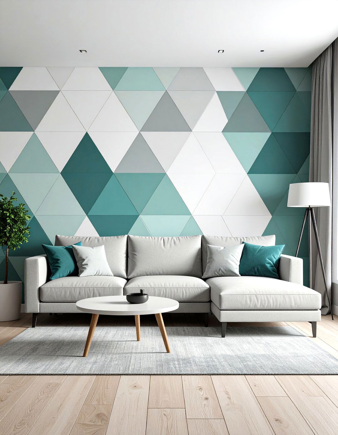 Living Room With A Geometric Pattern Accent Wall - 30 living room paint ideas with accent wall