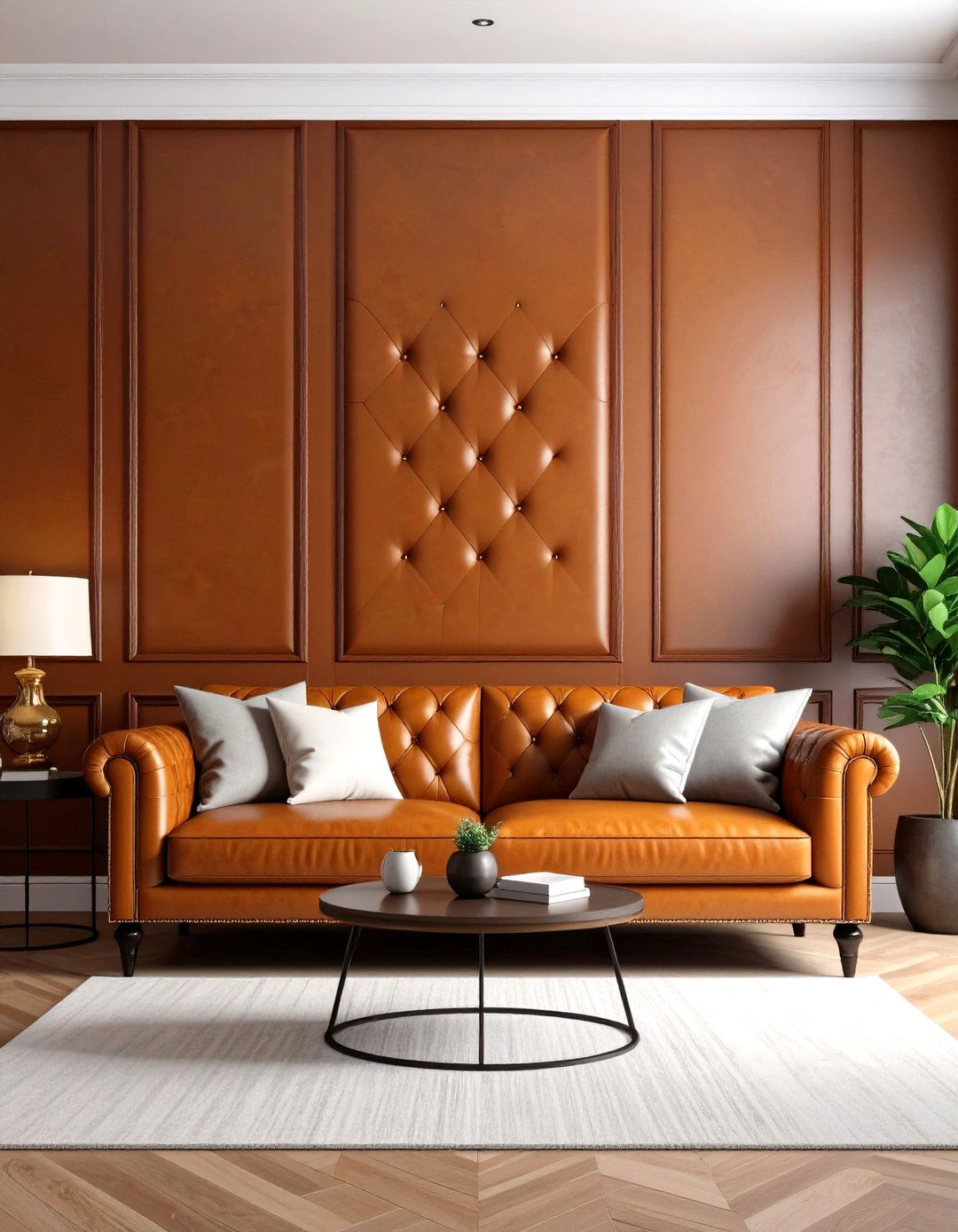 Living Room with Faux Leather Panels - 30 living room feature wall ideas