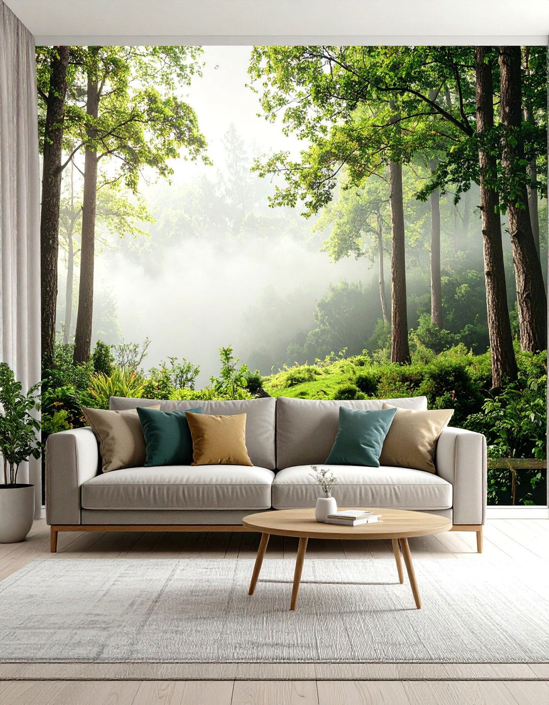 Living Room with Mural Wallpaper - 30 living room feature wall ideas