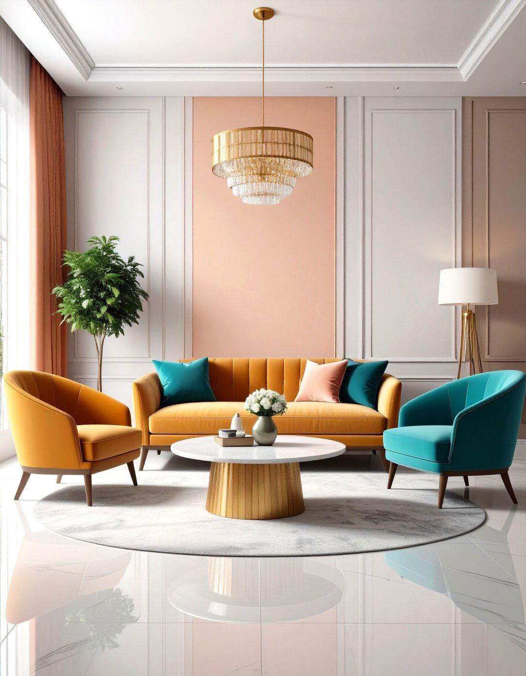 Living Room with Polished Plaster - 30 living room feature wall ideas