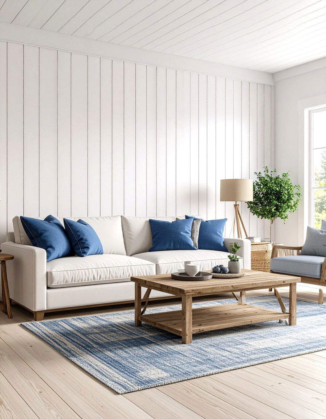 Living Room with Shiplap Paneling - 30 living room feature wall ideas