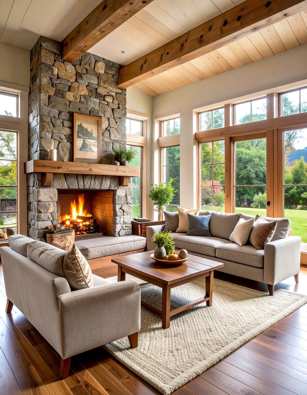Living Room with a Statement Stone Fireplace - 30 popular living room ideas