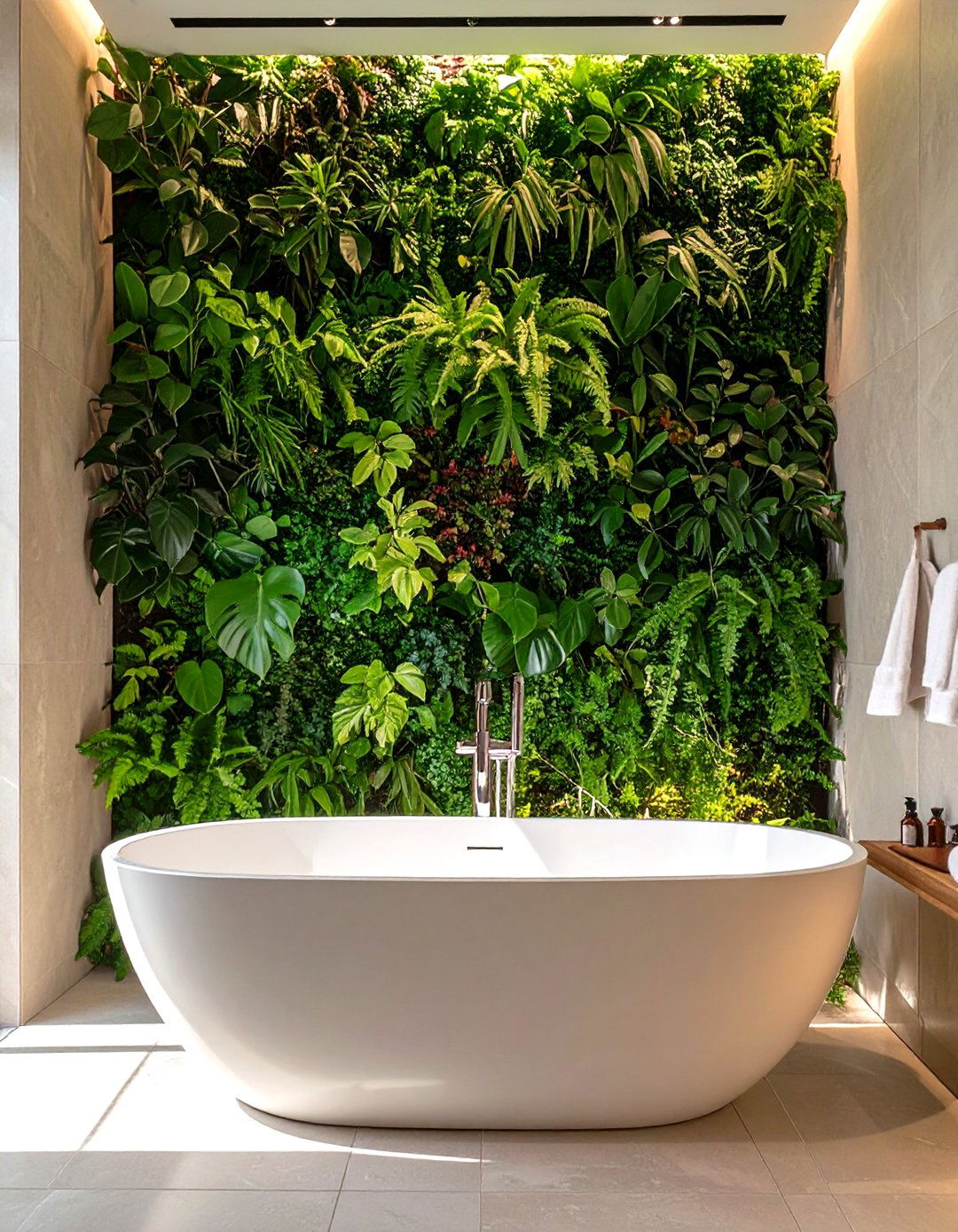 Living Wall of Greenery - 30 bathroom accent wall ideas