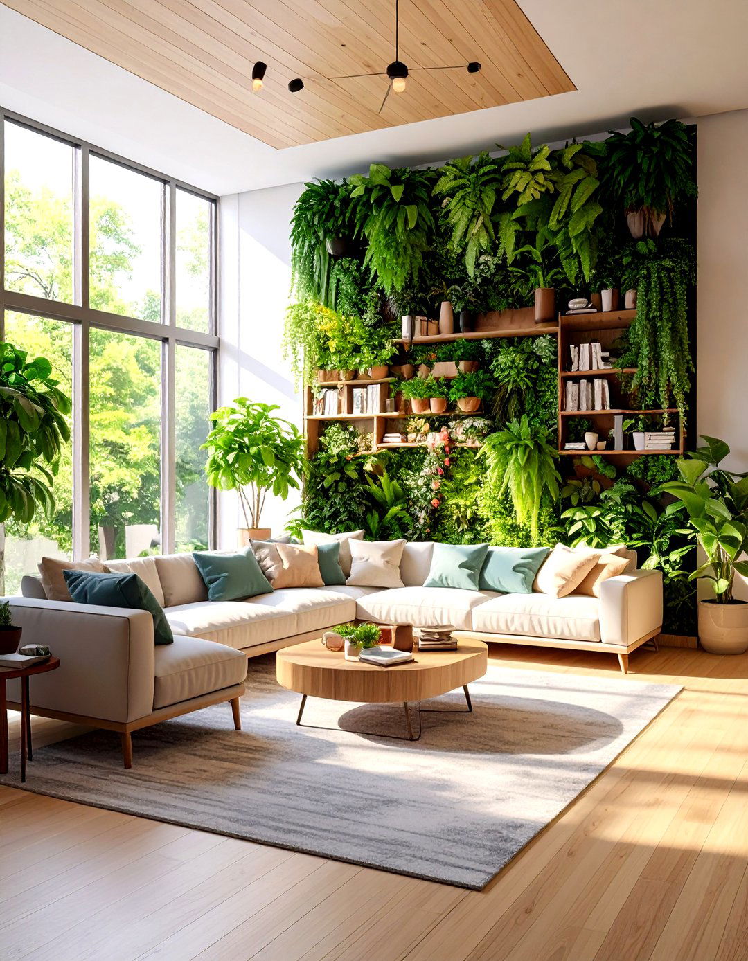 Living Wall with Plants - 30 living room accent wall decor ideas