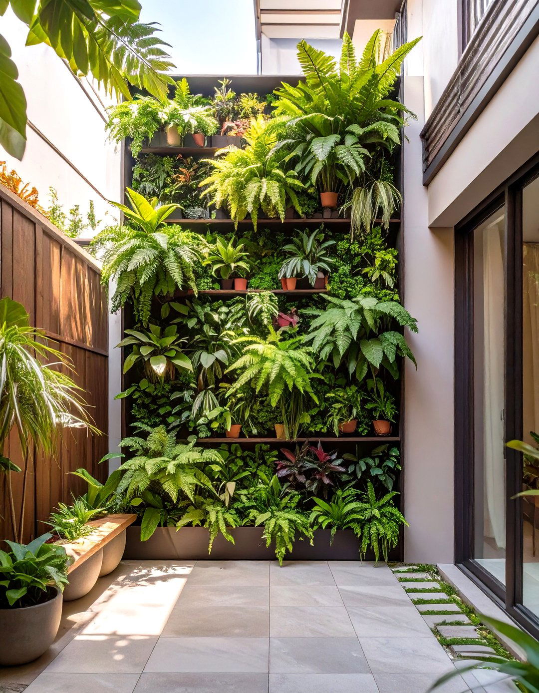 Living Wall with Vertical Planters - 30 tall backyard privacy ideas