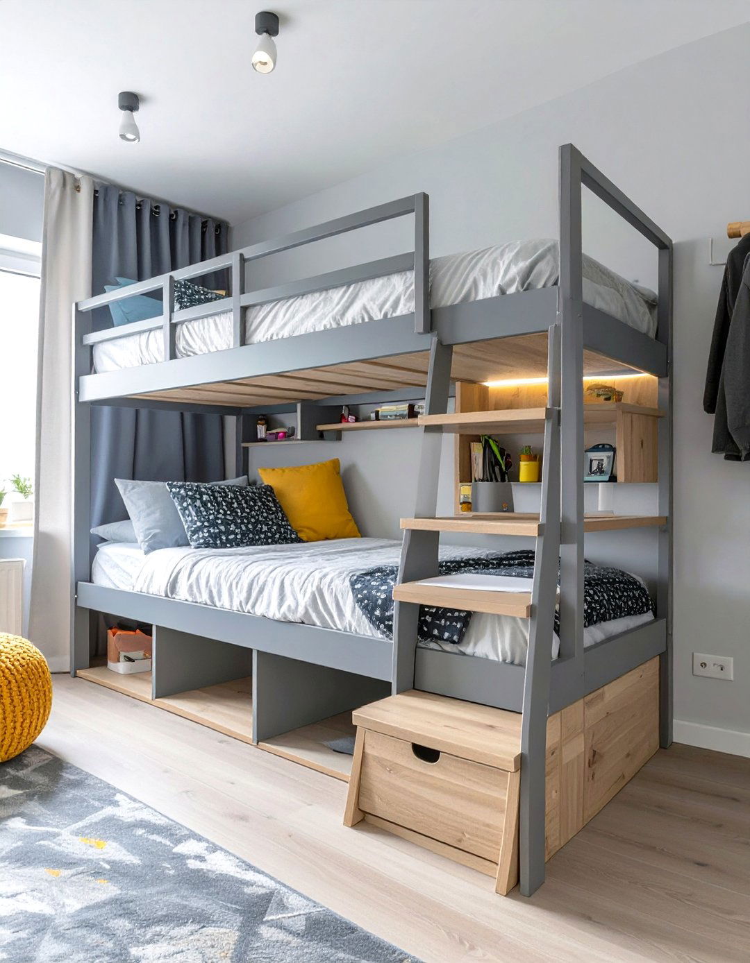 Loft Bed Over a Desk Combination - 30 shared bedroom ideas for small rooms