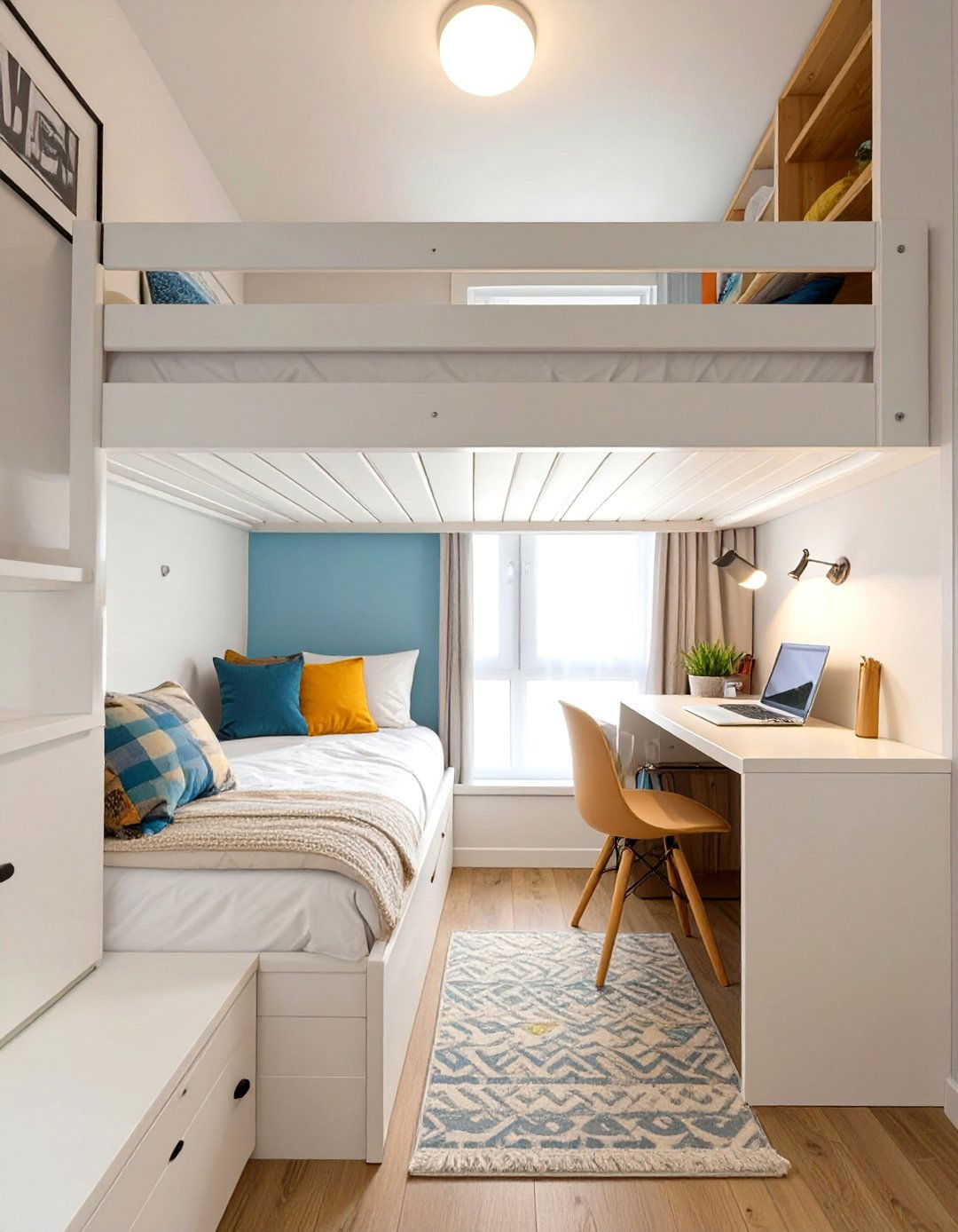 Loft Bed with Desk Underneath - 30 small bedroom design ideas