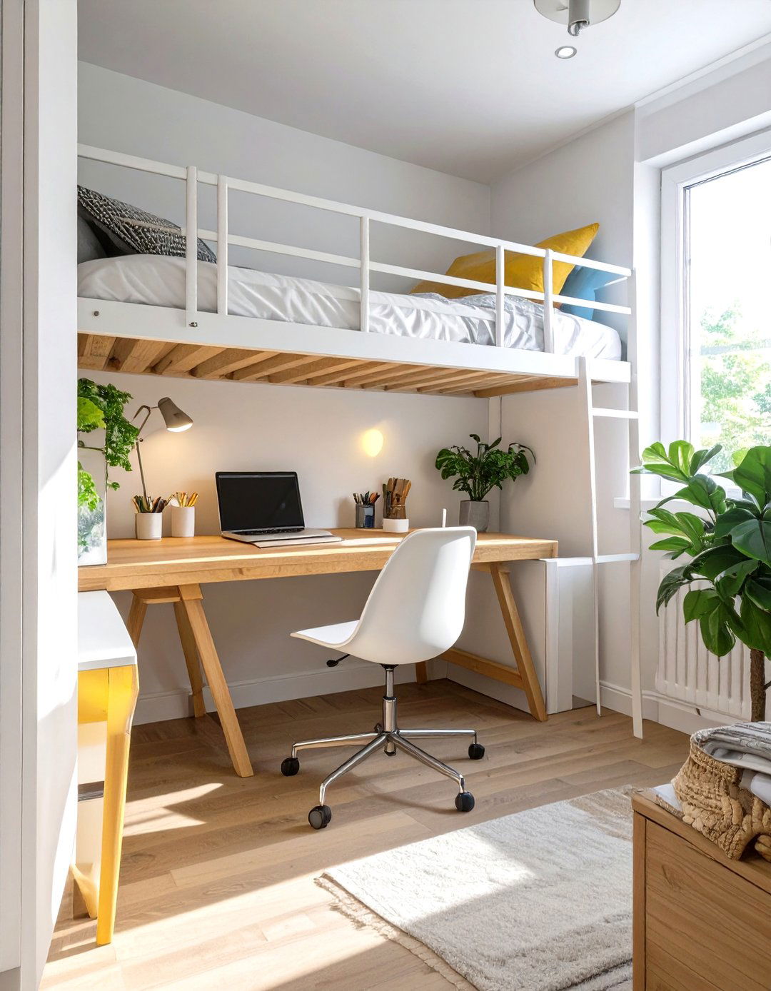 Loft Bed with Desk Underneath - 30 small office interior design ideas