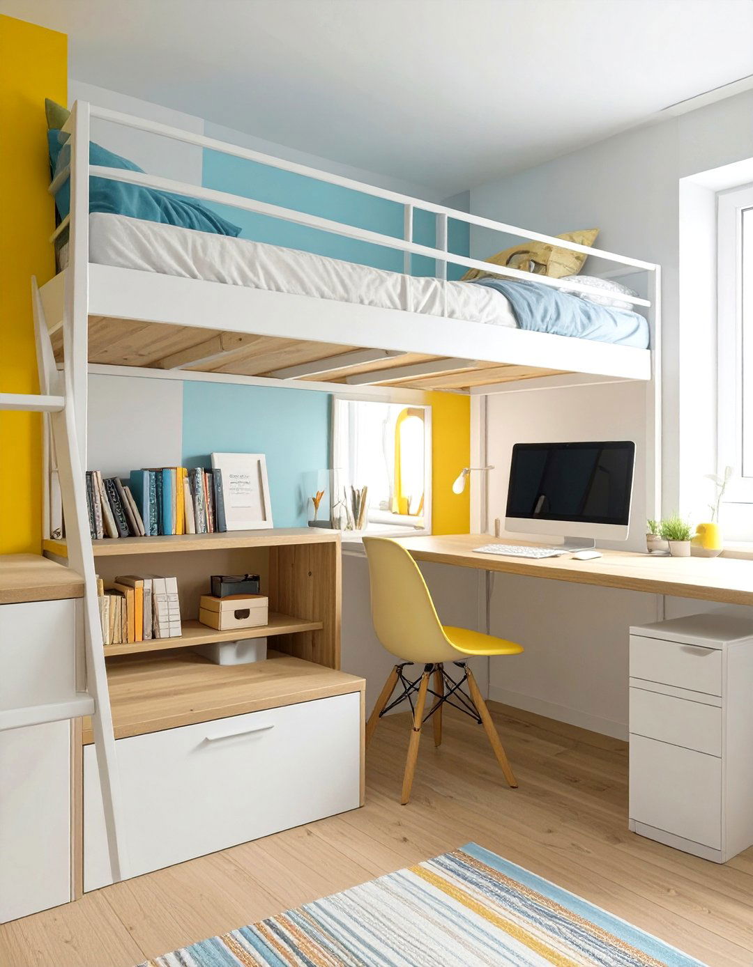 Loft Bed with Integrated Desk - 30 small bedroom office combo ideas